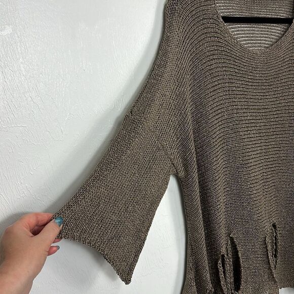 Cotton Blend Cutout Detail Taupe Relaxed Fit Pullover Sweater Size XL/XXL - Picture 3 of 8